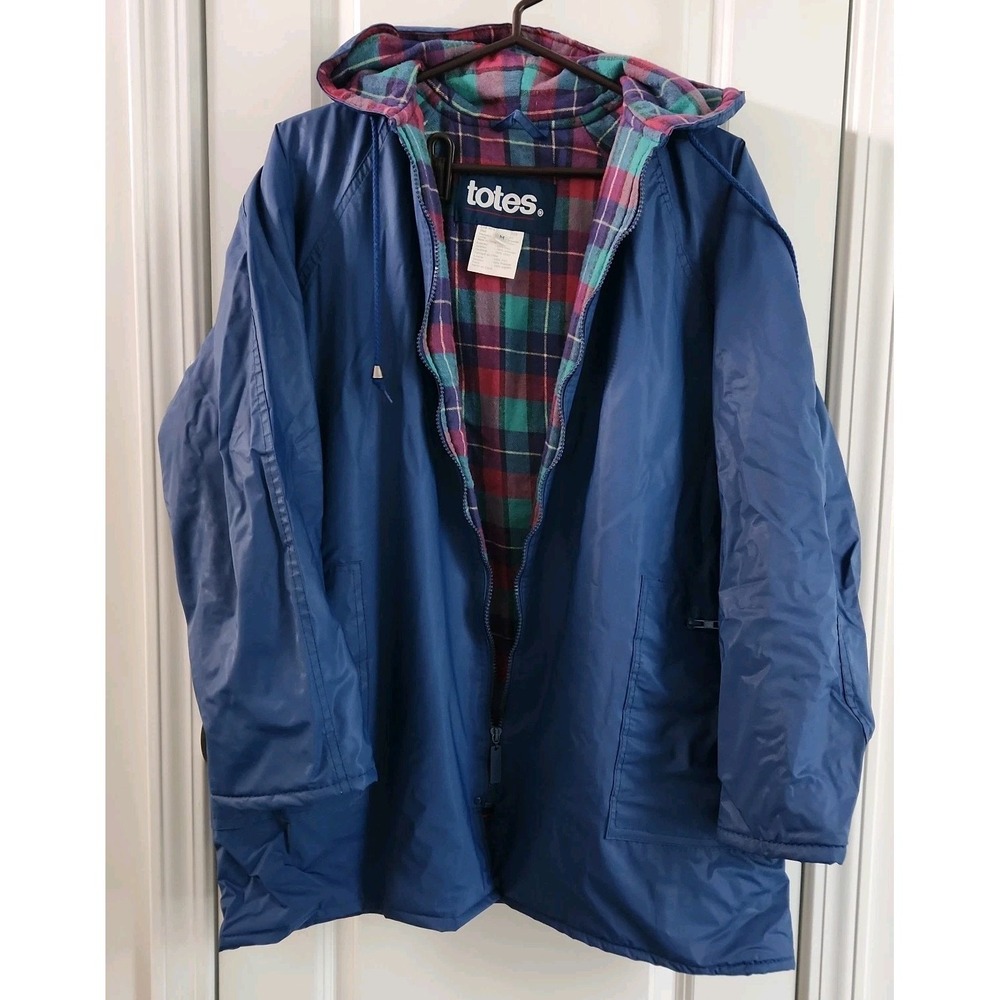 Totes Jacket Sz M Women's Blue Full Zipper Windbreaker Raincoat Hooded